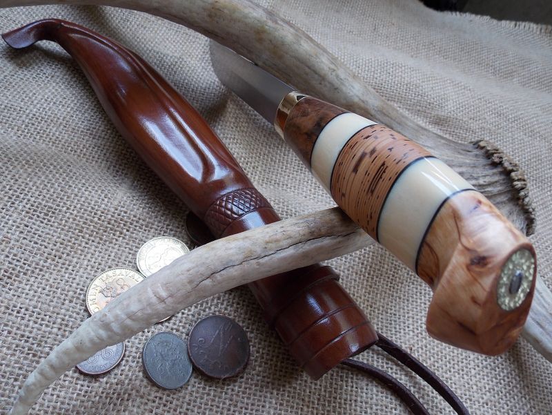 пуукко Lauri 125 с орехом, рогом, берестой и карельской березой - тыльник